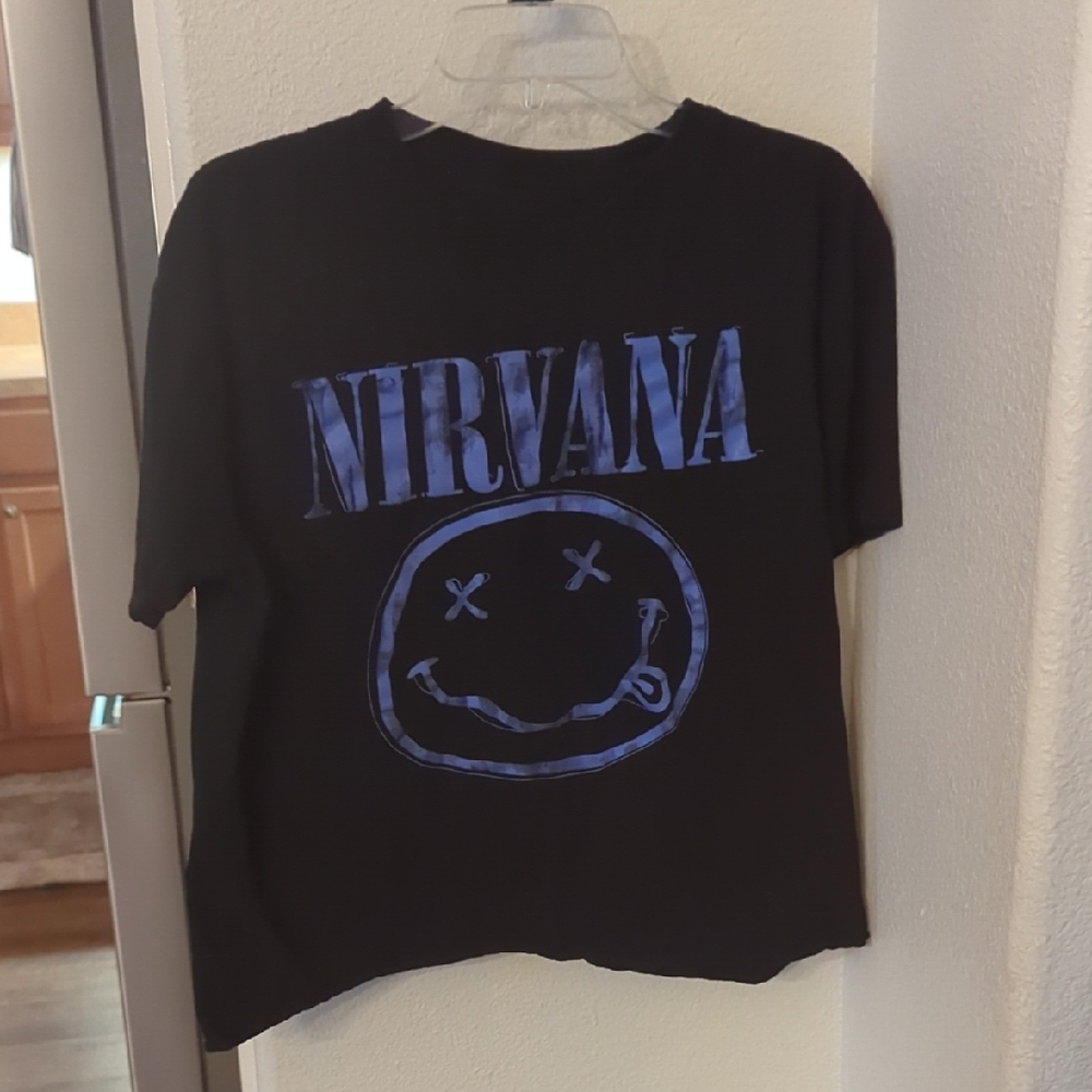 NIRVANA Black and Blue Smiley Face Short Sleeve Tee
